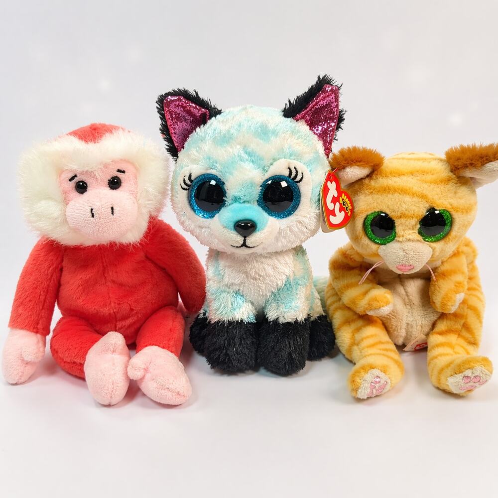 Ty plush set of 3 Atlas Fox Foster monkey Mango cat